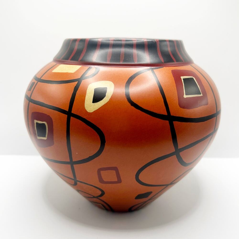 VNTG TOYO Raymond Waites Native Pottery Inspired Abstract MCM Hand Painted Pot